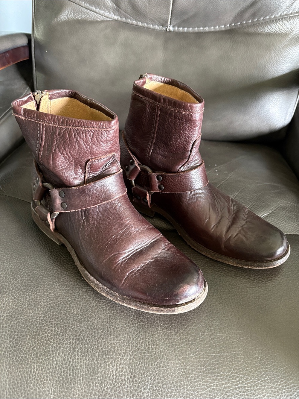 Frye Women's Harness Ankle Boots - Burgundy Leather